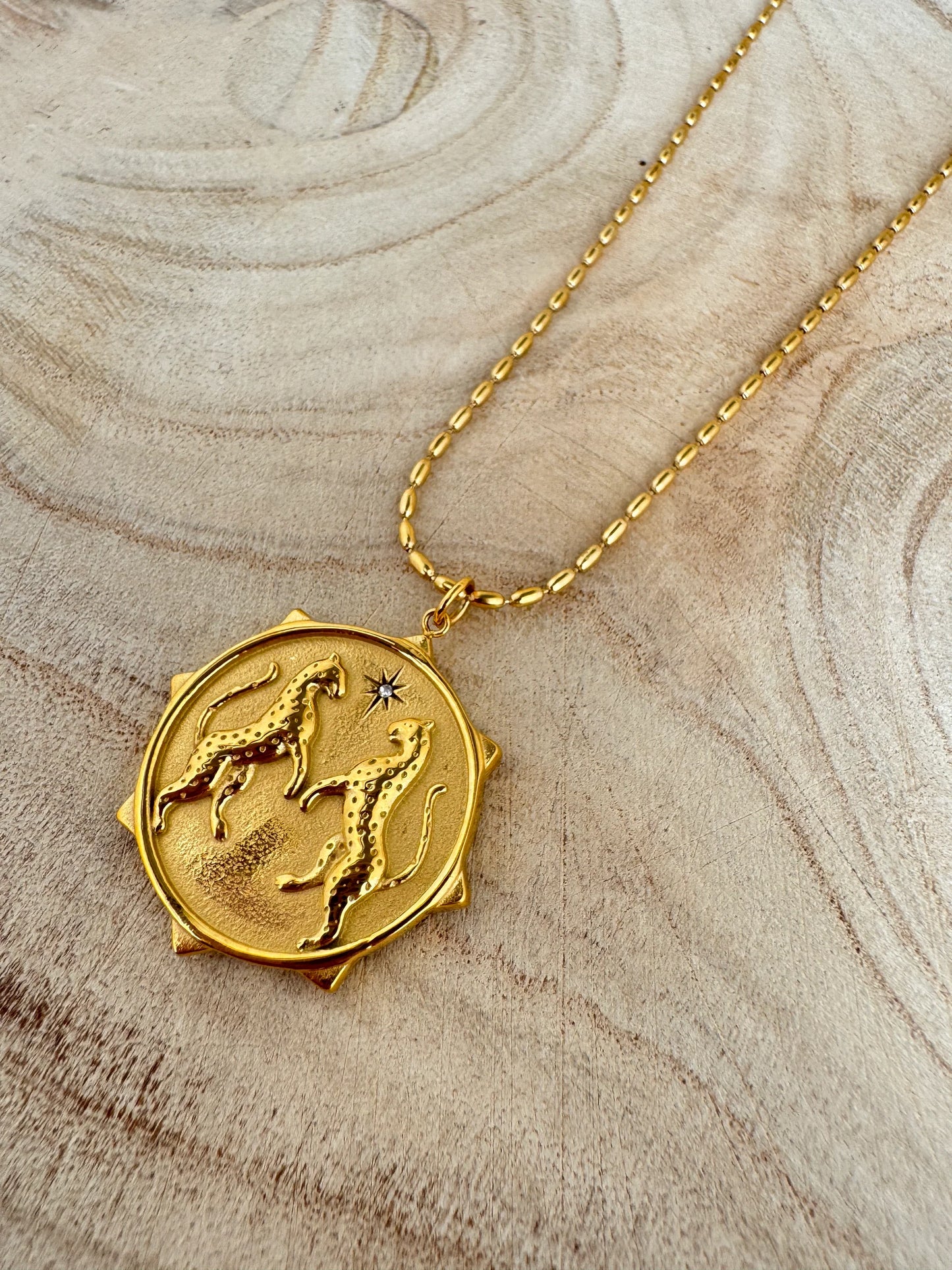 Gold Leaping Cheetah Necklace