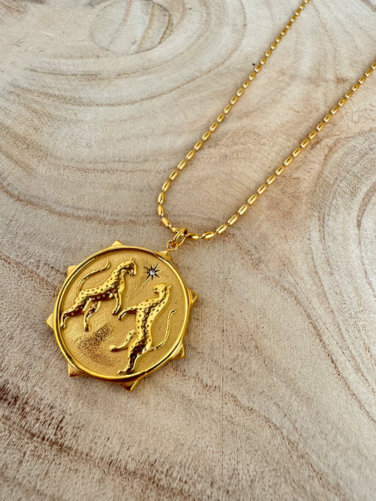 Gold Leaping Cheetah Necklace