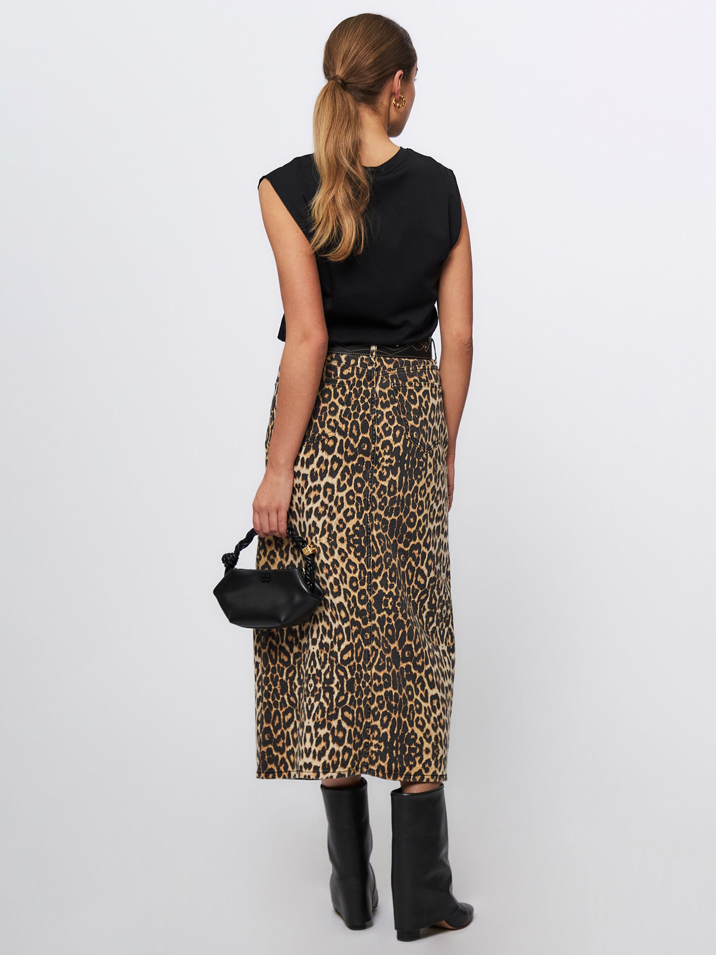 Leopard Print Denim Skirt