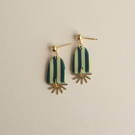 Sunny Stripe Drop Earrings - Forest & Apple Green