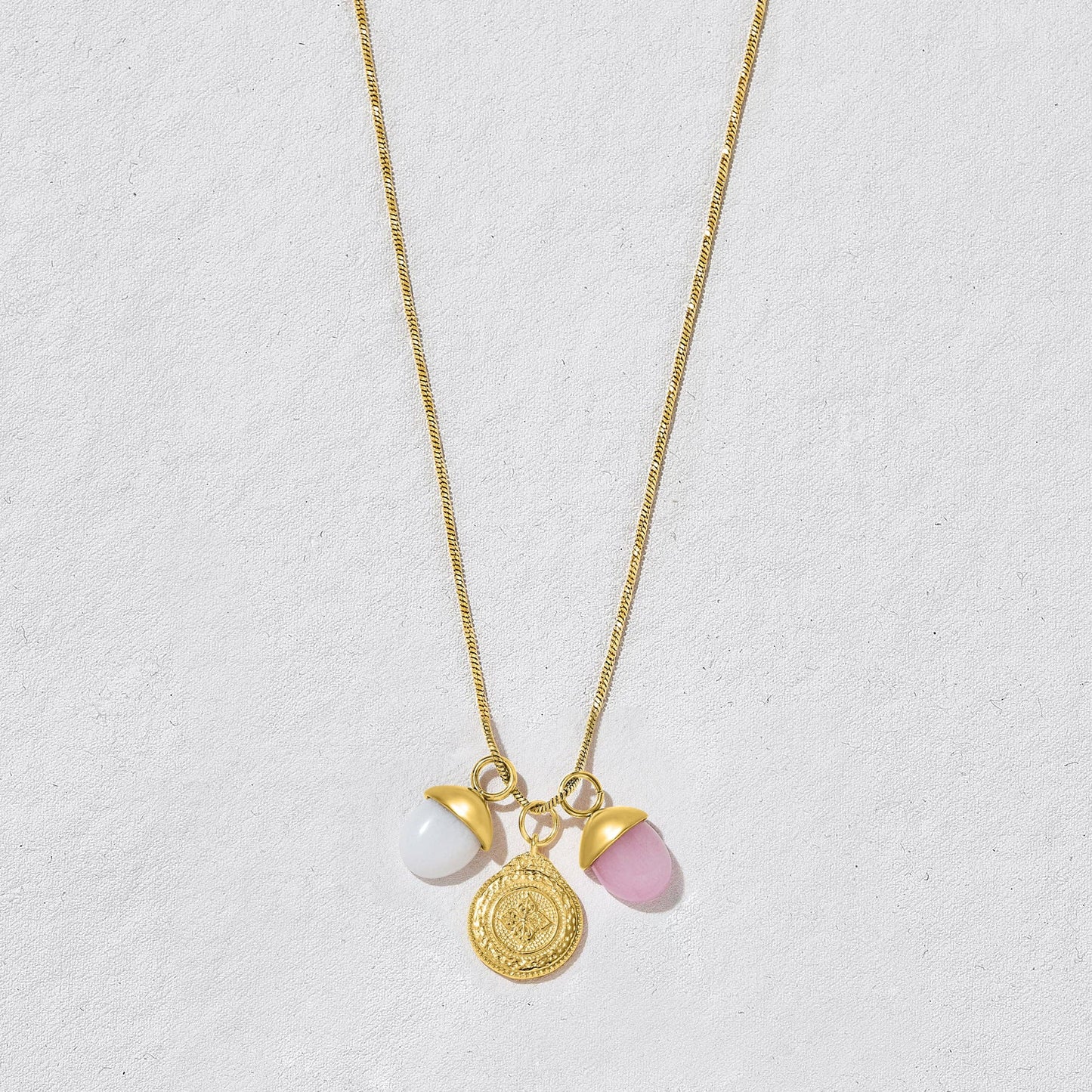 Oasis Gemstone Charm Necklace Pink And White