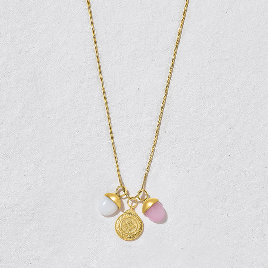 Oasis Gemstone Charm Necklace Pink And White