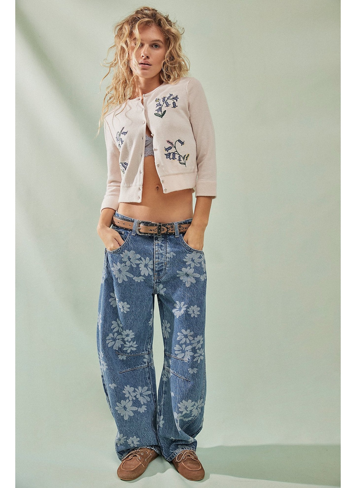 Good Luck Printed Barrel Jeans - Laser Daisy