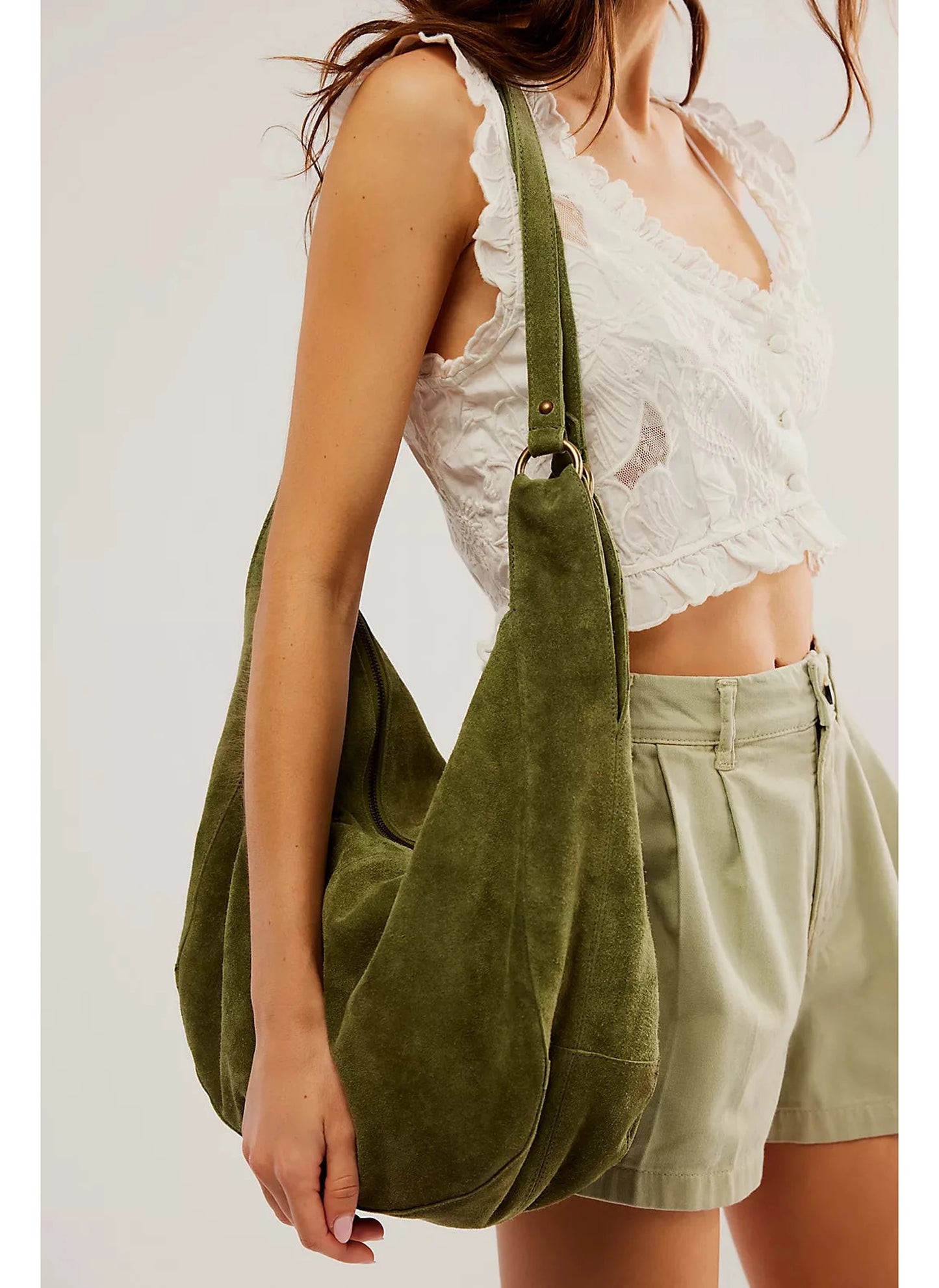 Roma Suede Tote Bag - Olive Green