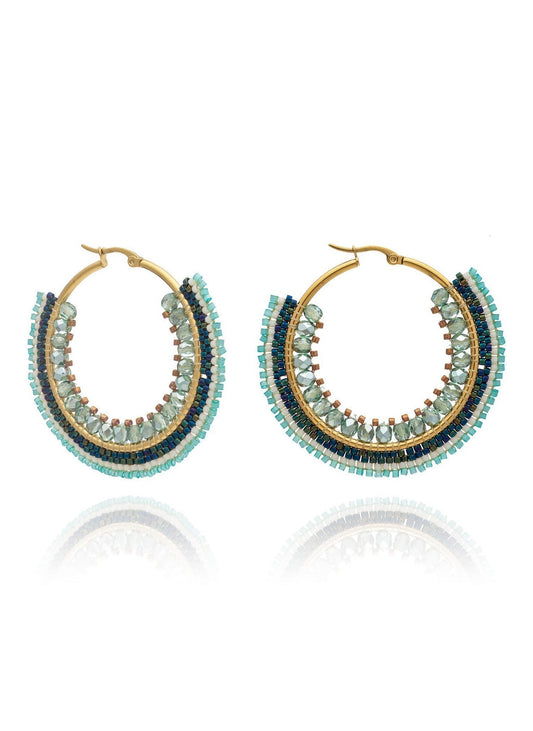 Achi Large Hoop Crystal & Bead Earrings - Tulum