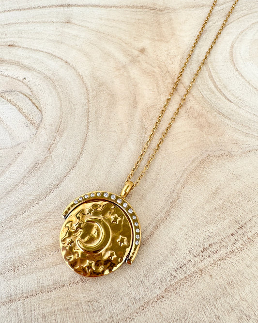 Gold Sun & Moon Eclipse Flip Necklace
