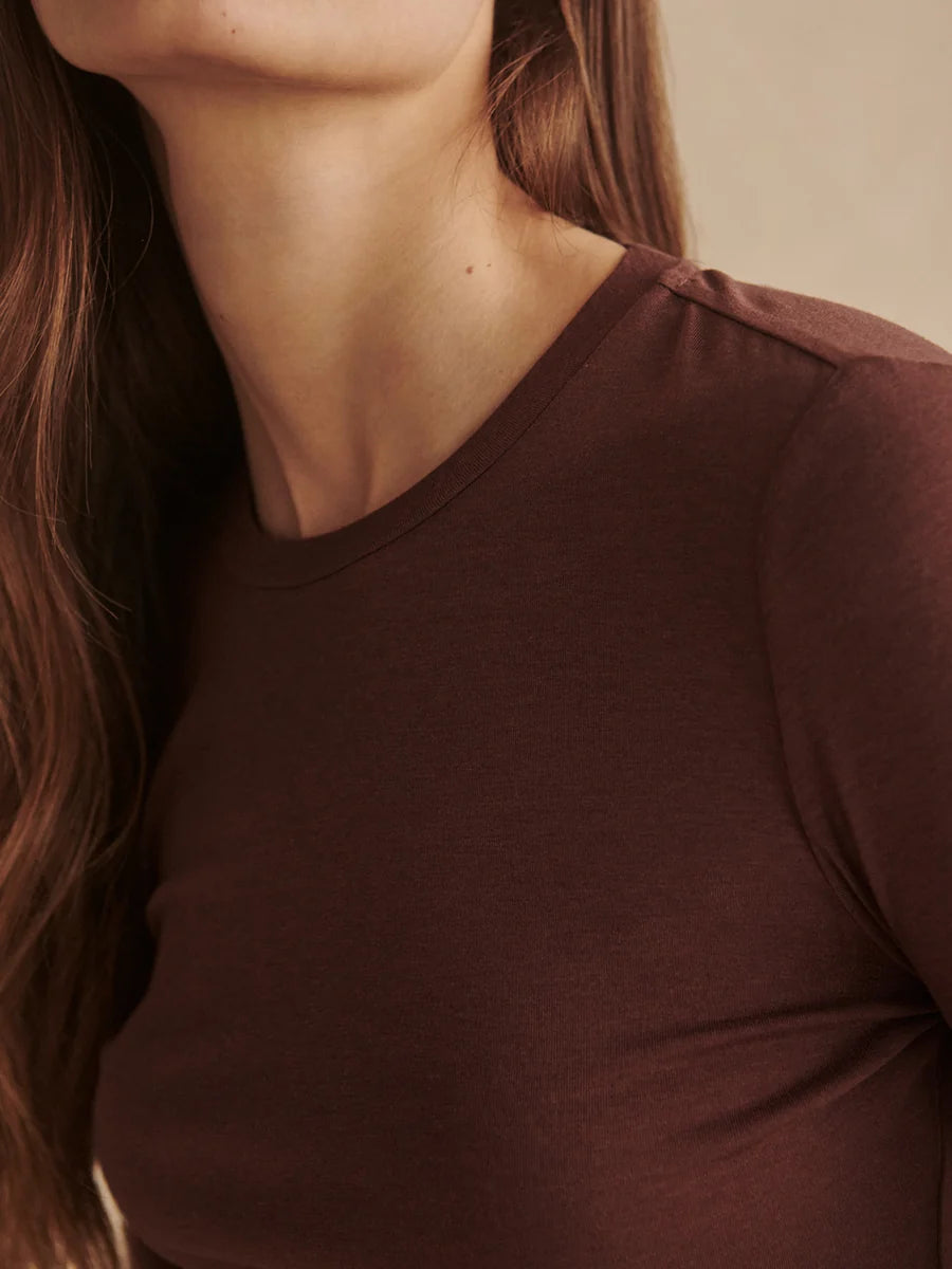 Edna Long Sleeve Fitted Tee - Mahogany