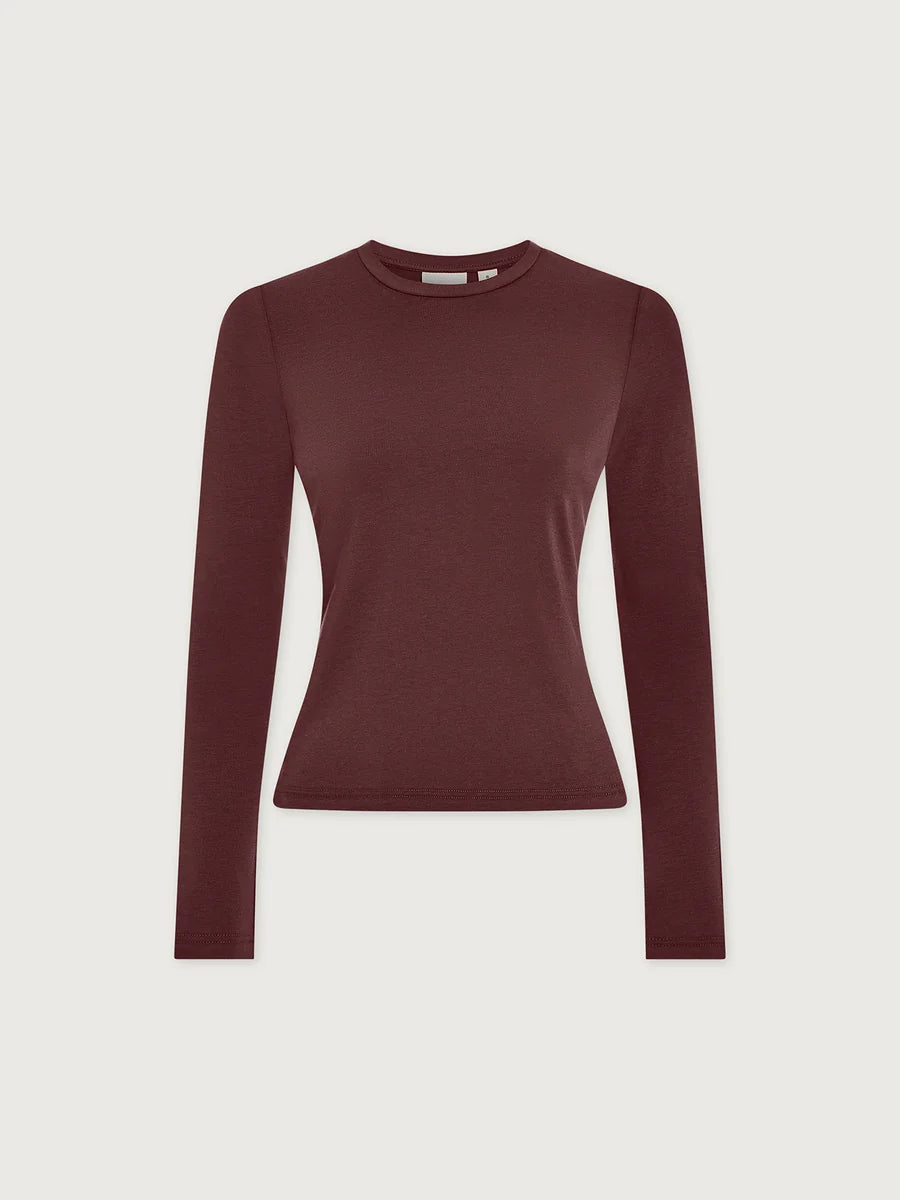 Edna Long Sleeve Fitted Tee - Mahogany