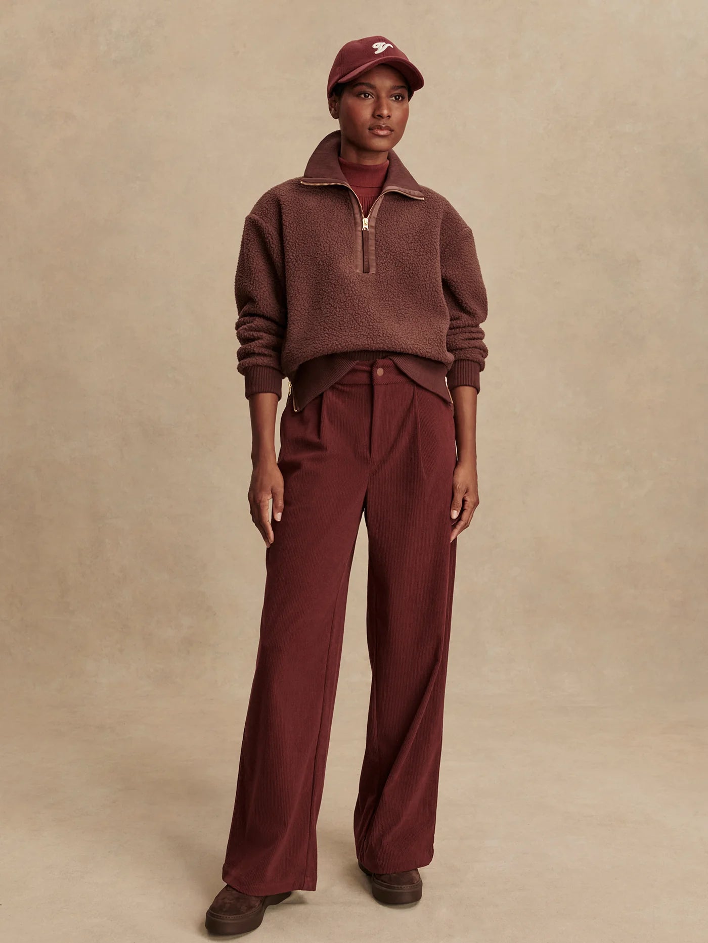 Roselle Half Zip Fleece - Deep Mahogany