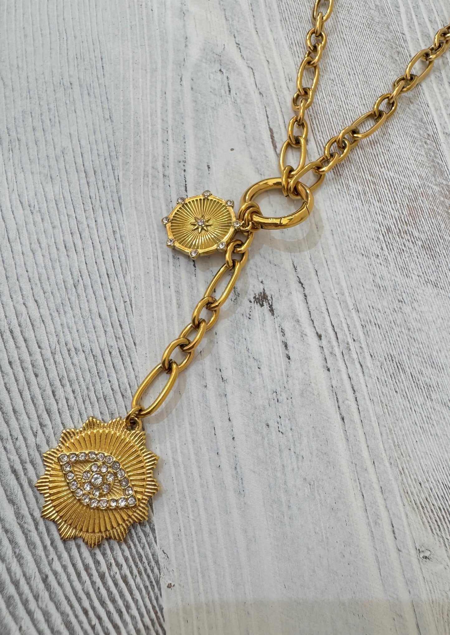 Gold Evil Eye Chunk Charm Necklace