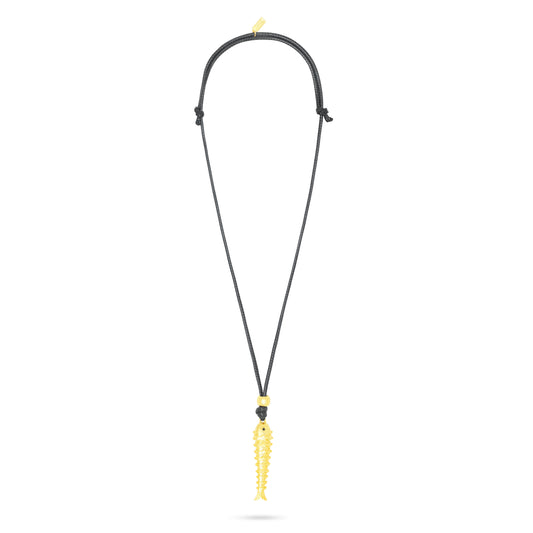 Fish Pendant On Waxed Leather Cord- Gold