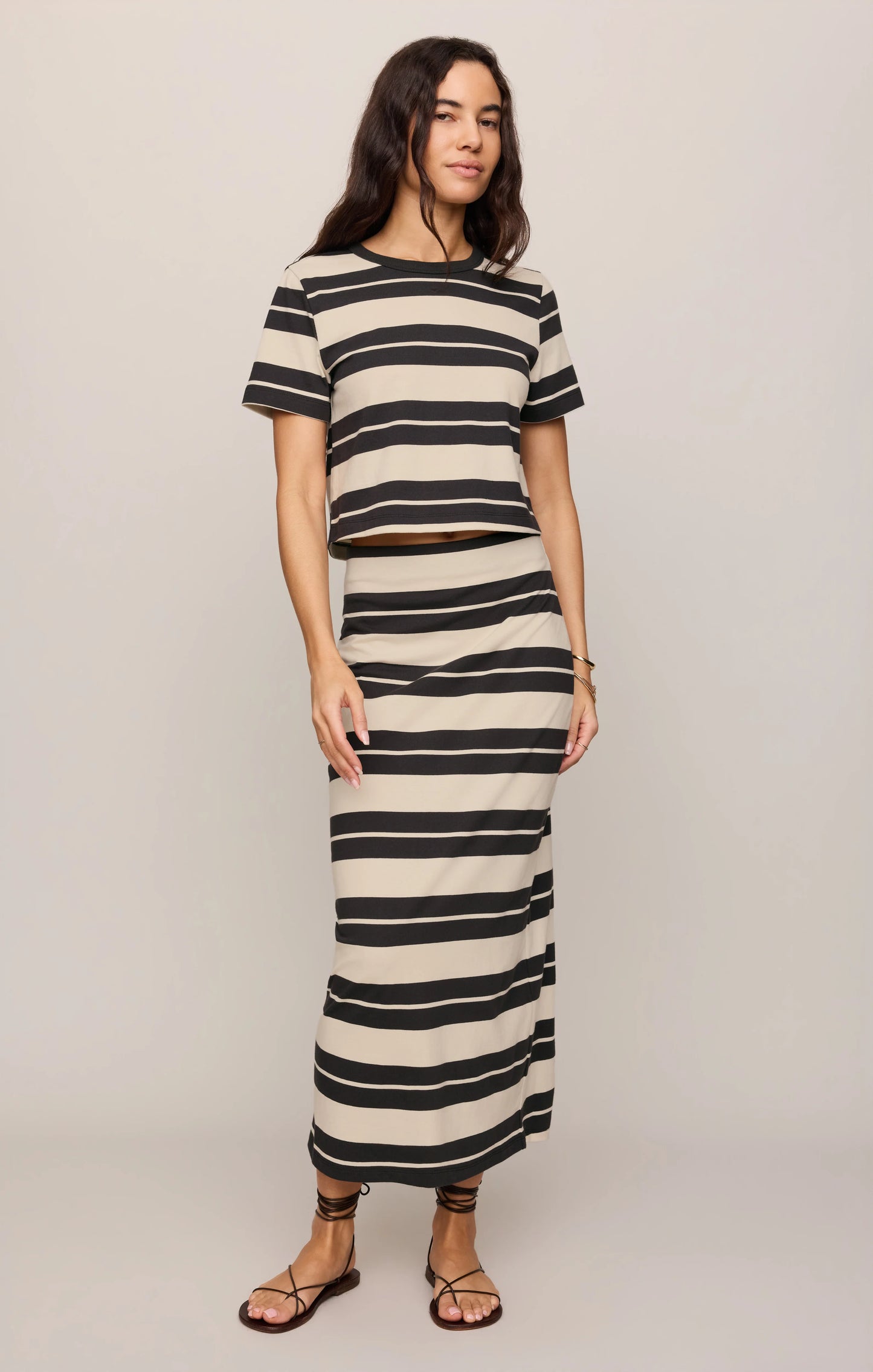 Gail Striped Jersey Midi Skirt