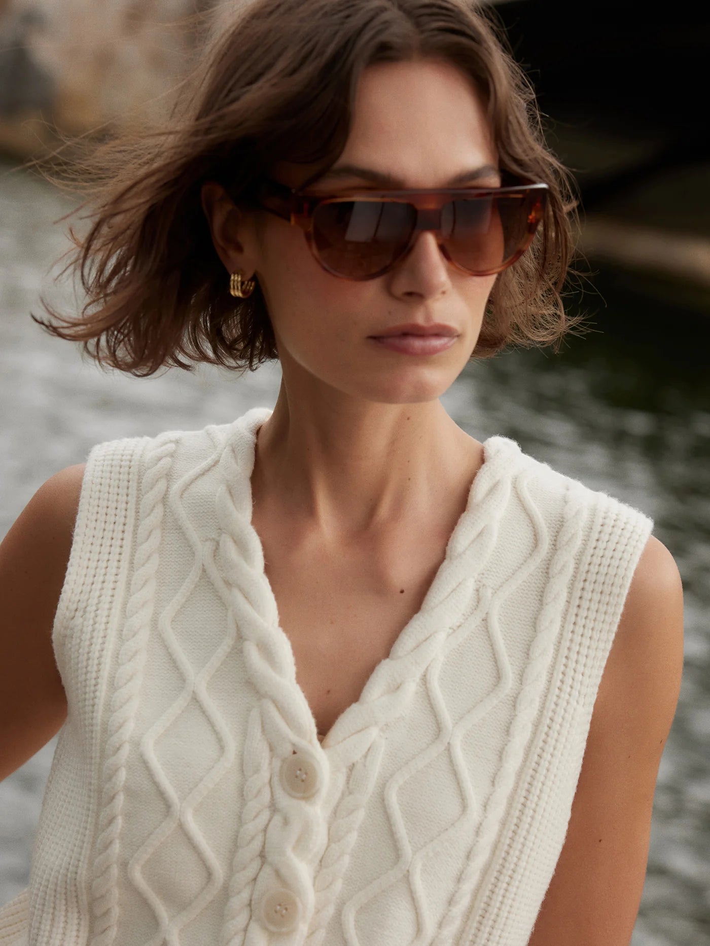 Tatyana Cable Knit Vest - Egret