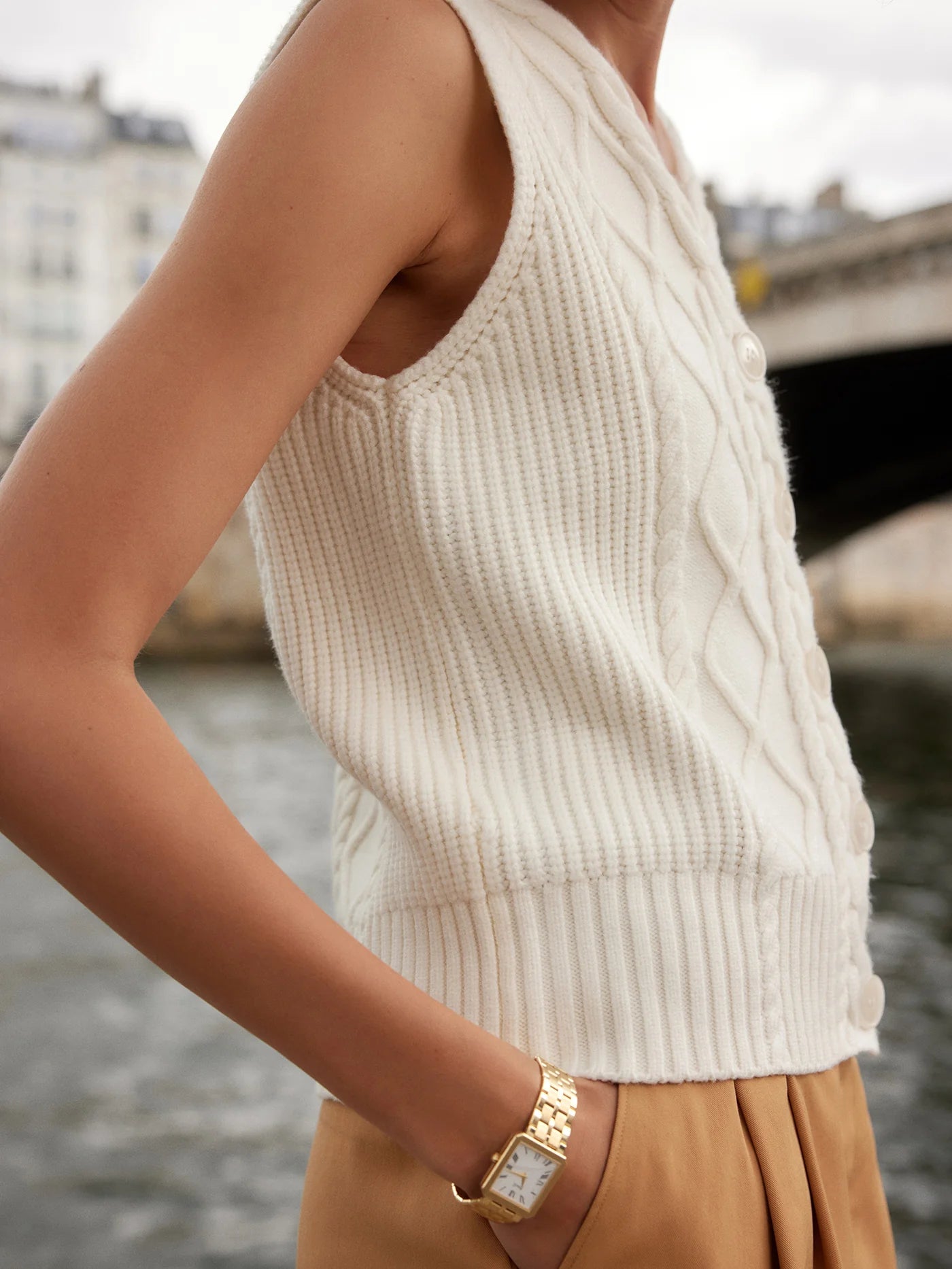 Tatyana Cable Knit Vest - Egret