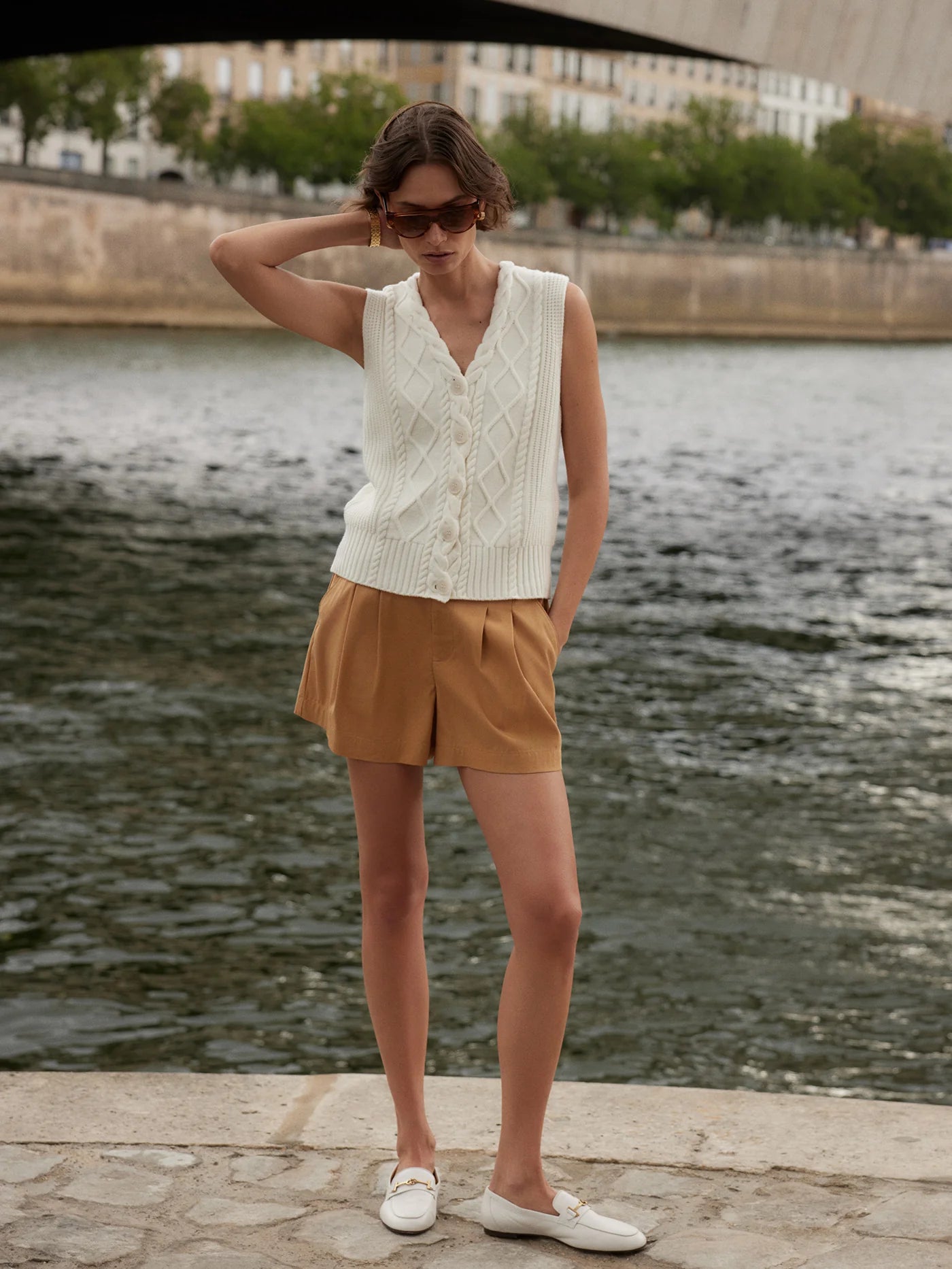Tatyana Cable Knit Vest - Egret