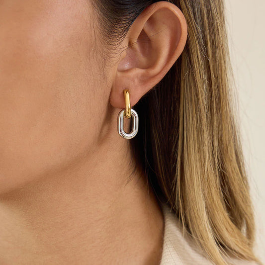 Mixed Metal Drop Hoop Earrings