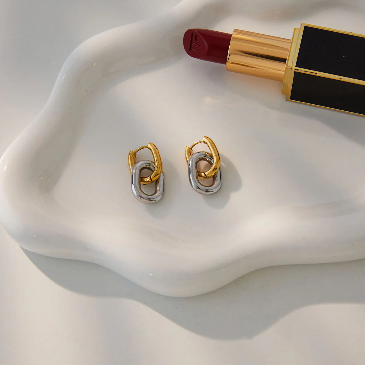 Mixed Metal Drop Hoop Earrings