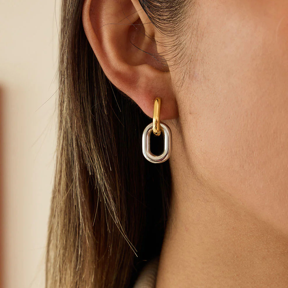Mixed Metal Drop Hoop Earrings