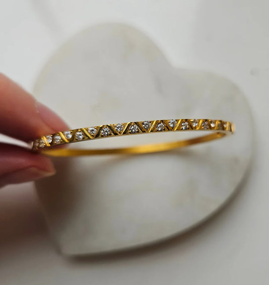 Luxe Zig Zag CZ Bracelet Bangle - Gold