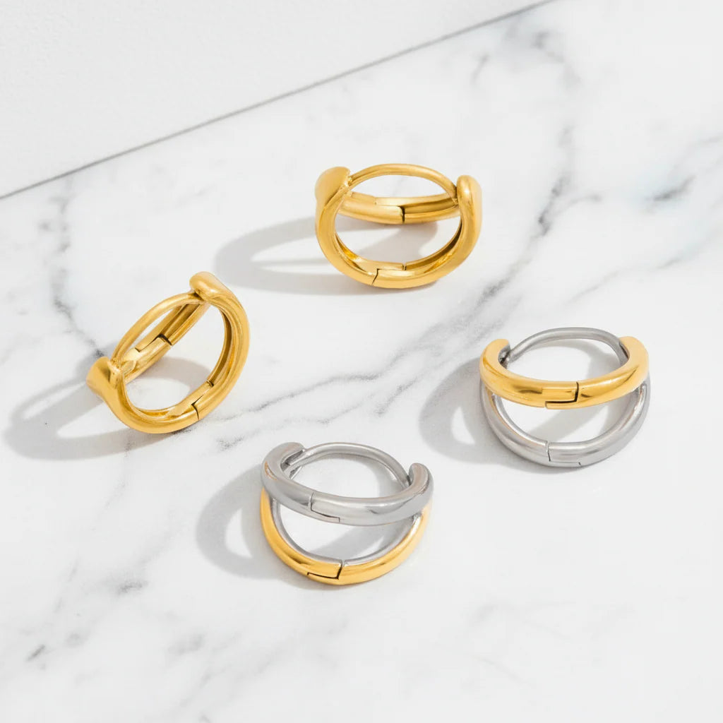 Small Double Huggie Hoop Earrings - Mix Metal