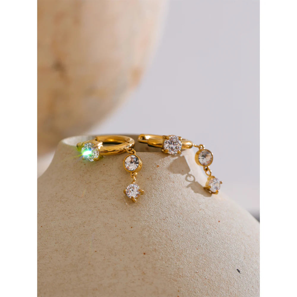 Sparkle Drop Hoop Earrings - Gold