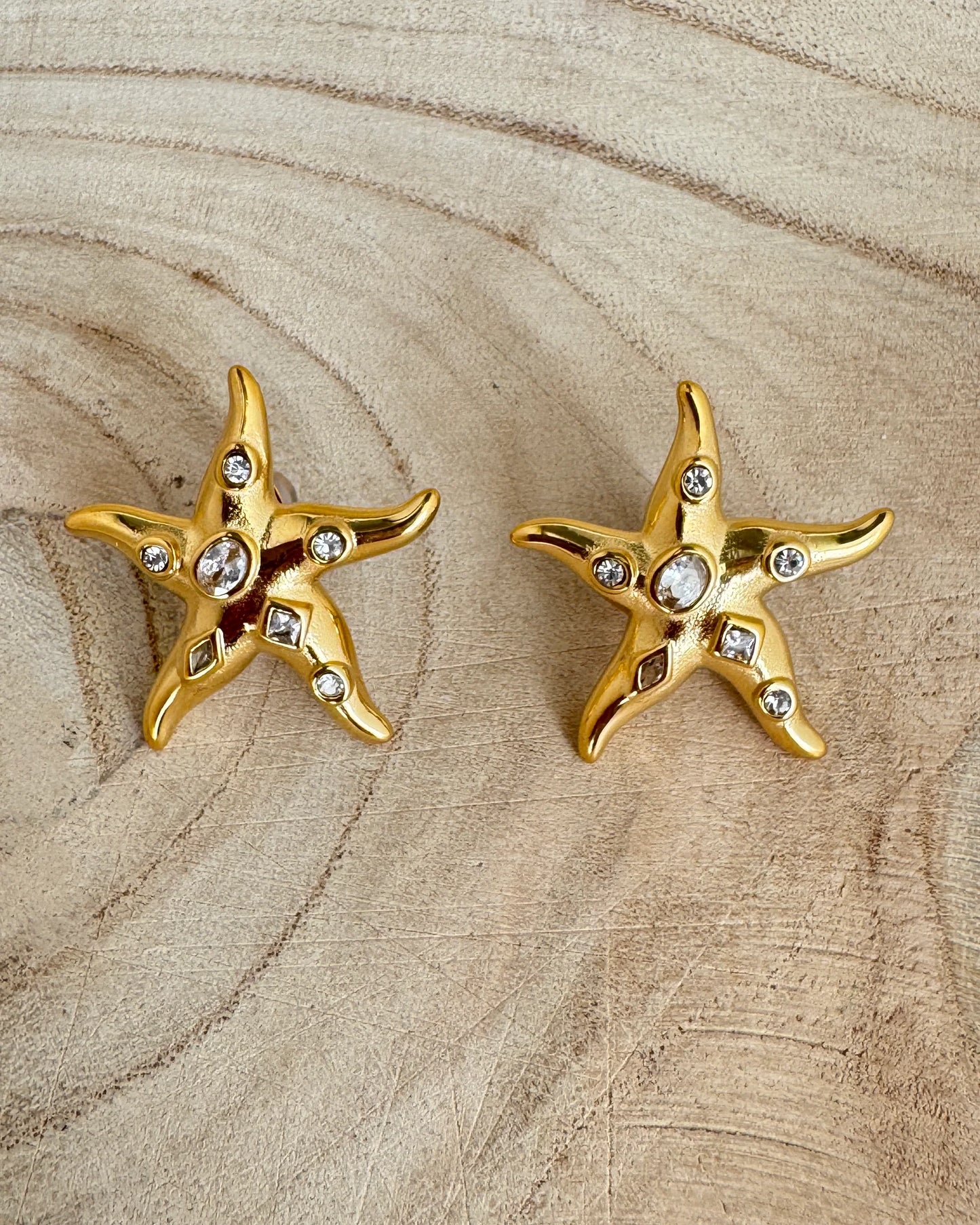 Gold Starfish Bling Earrings