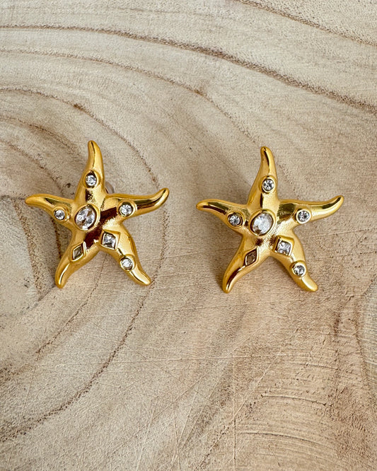 Gold Starfish Bling Earrings