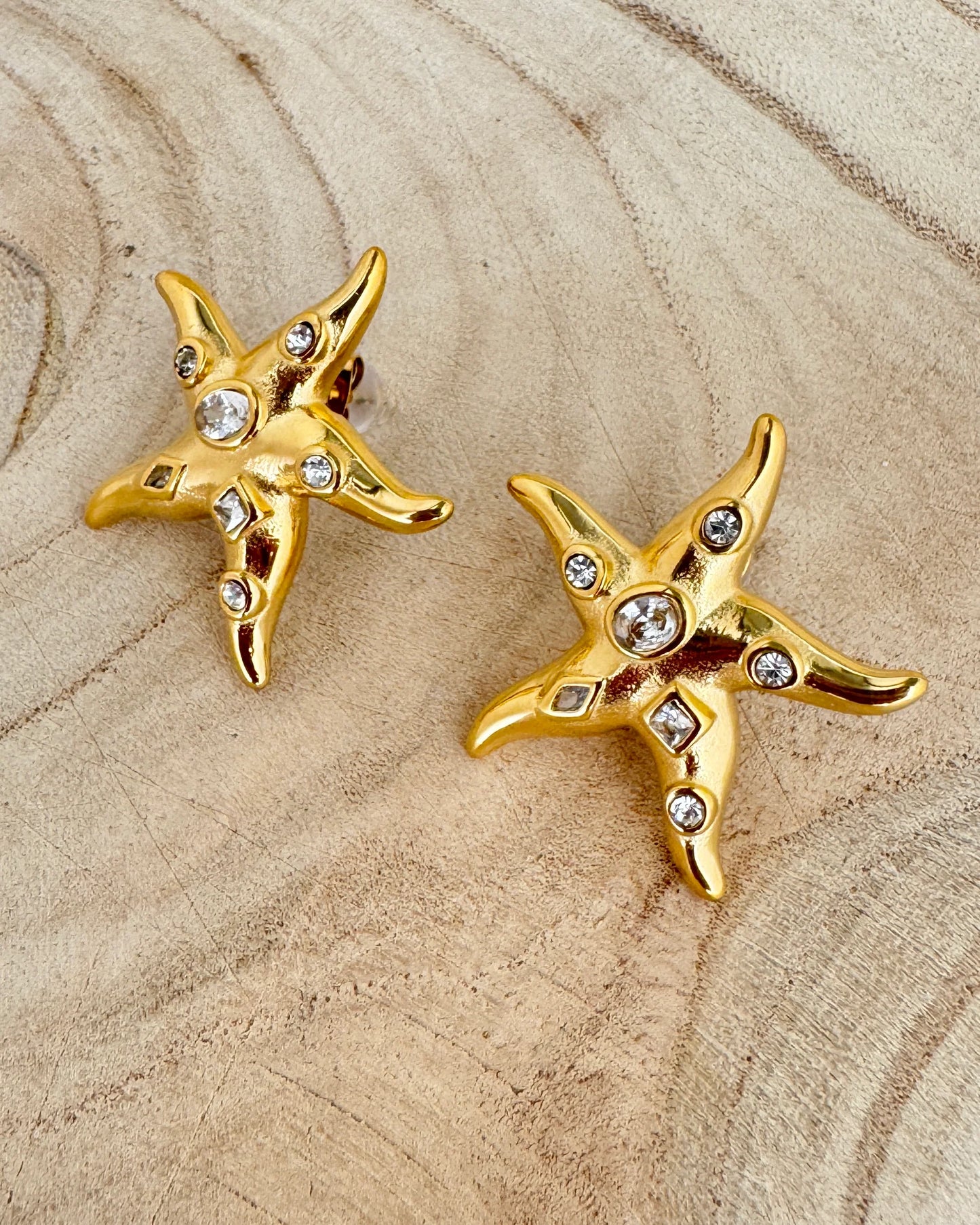 Gold Starfish Bling Earrings