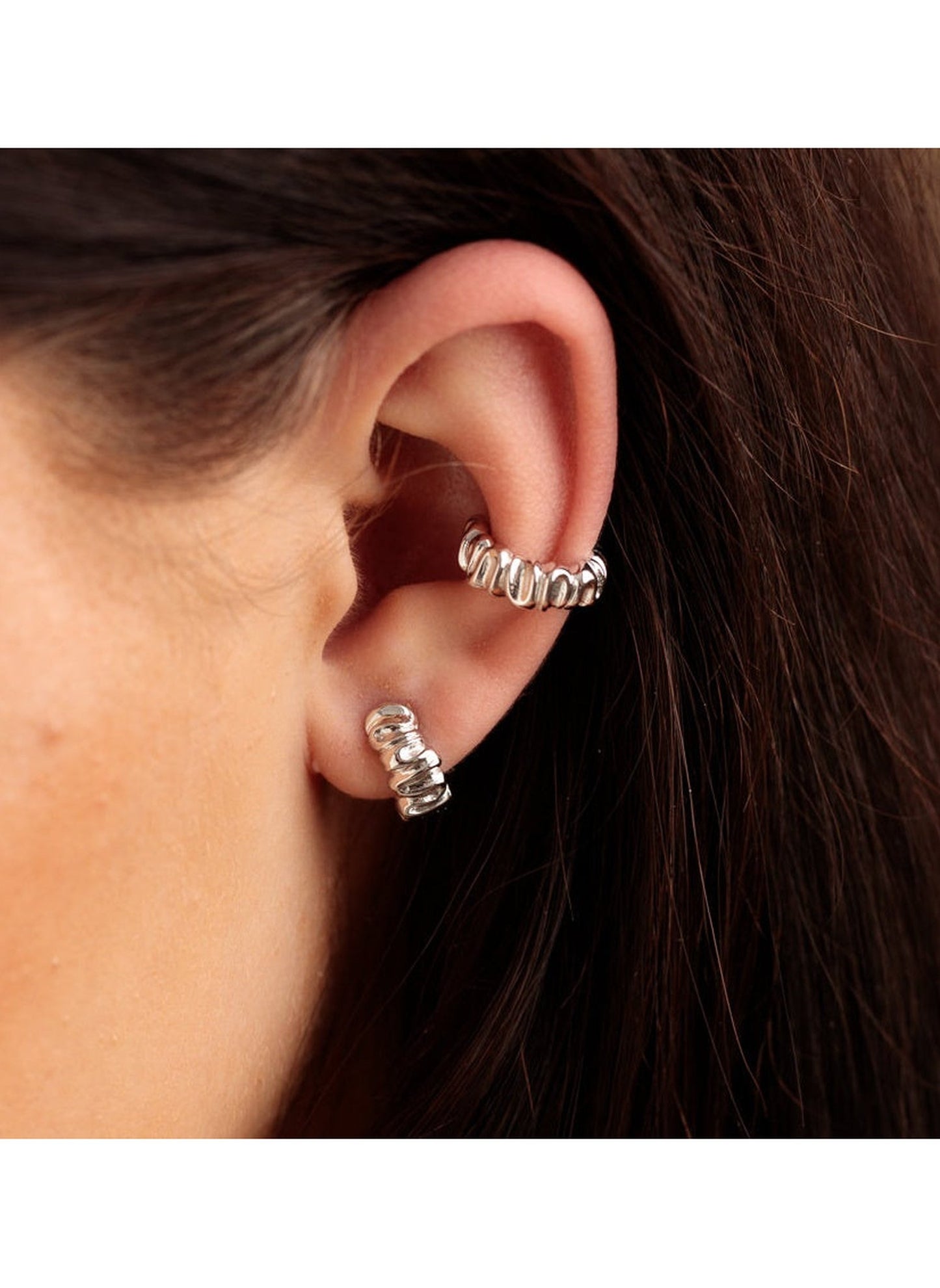 Scrunchie Huggie Earrings - Sterling Silver